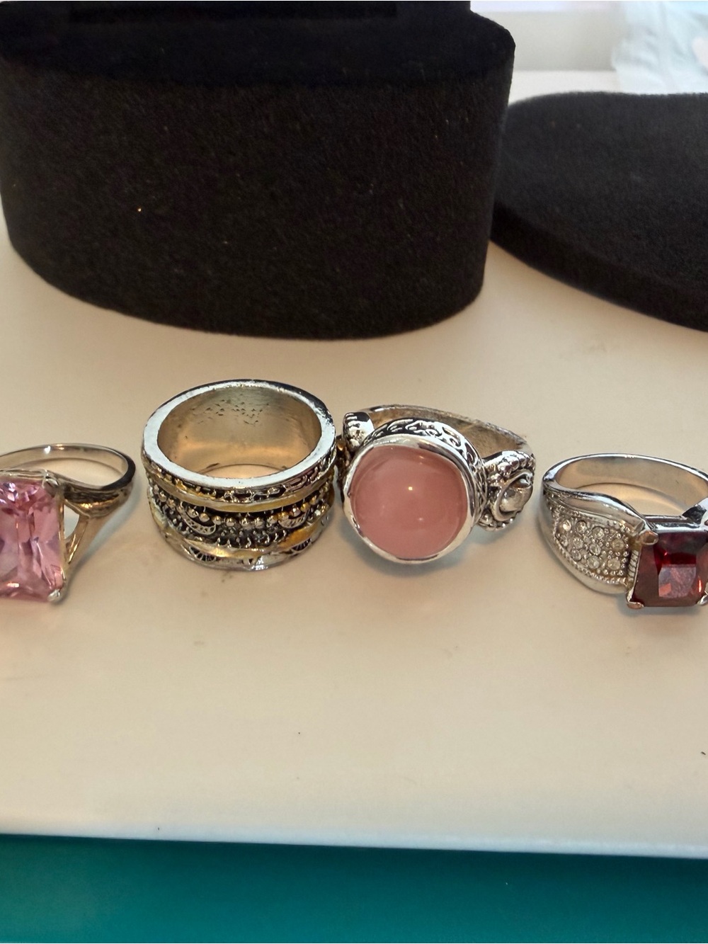 Mixed Stone Silver Rings - Pink, Yellow, Red & Clear Accents. Lot of 6 rings. - Picture 2 of 2